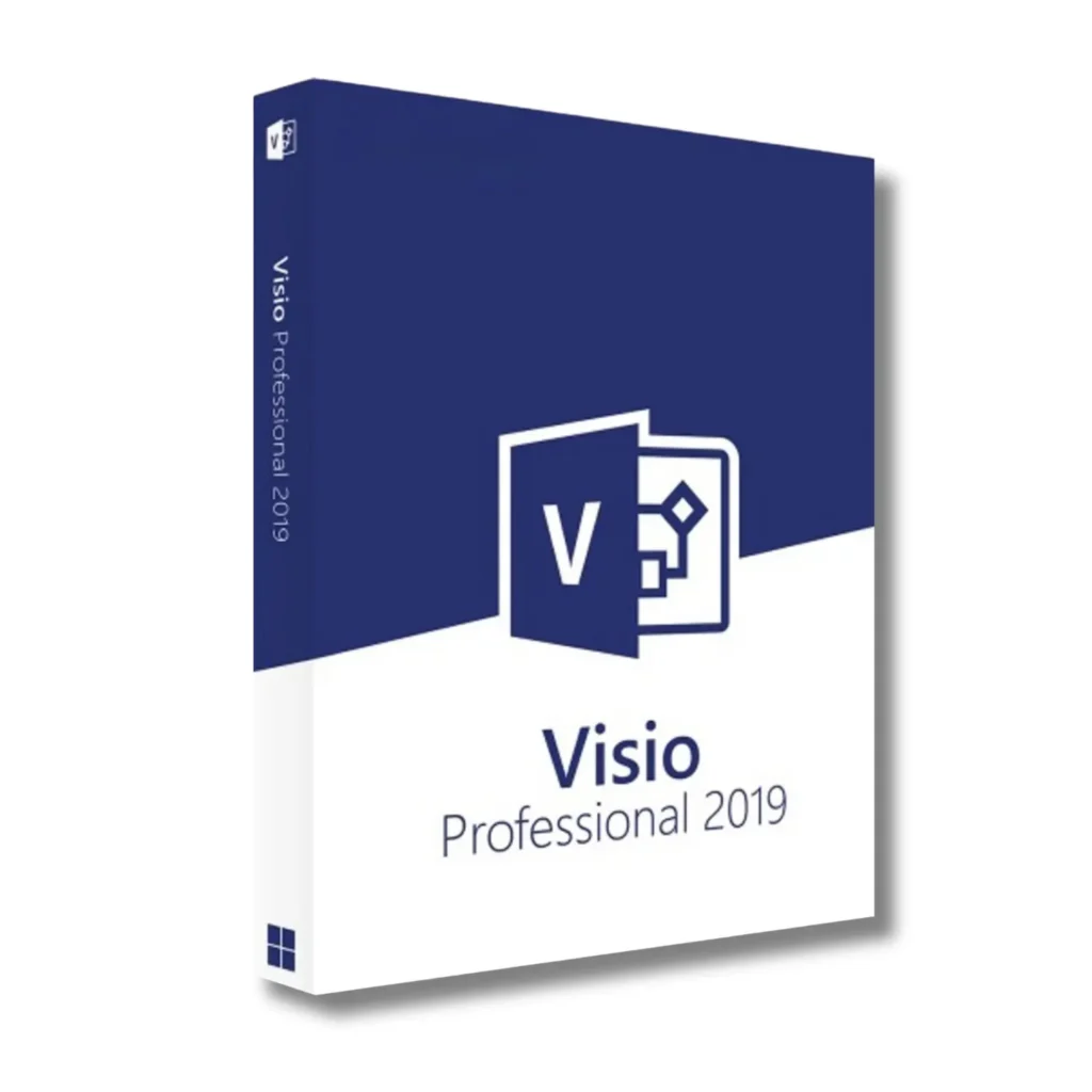 Complete Microsoft Visio Professional 2019 (Windows) product box; illustration only, licence delivered digitally